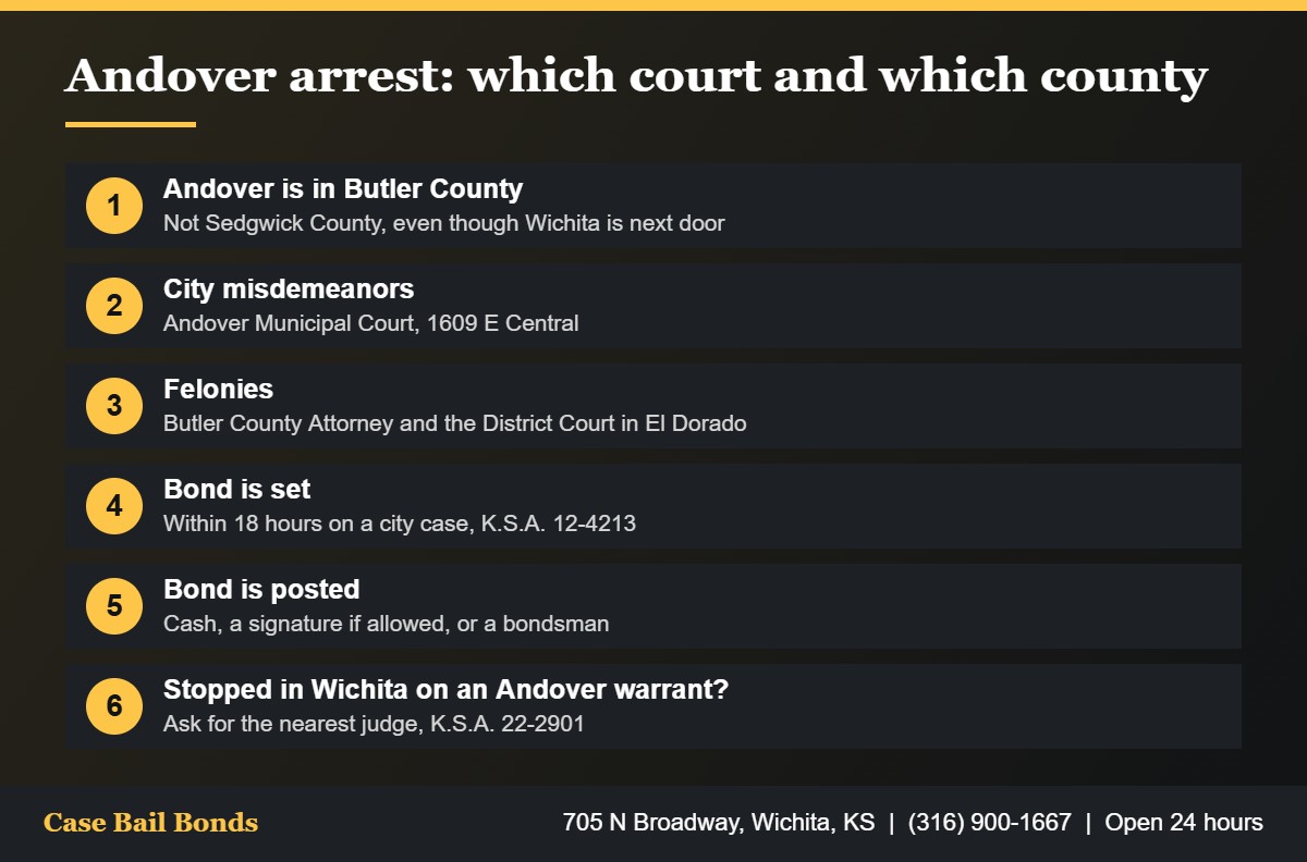 How bail bonds in Andover KS depend on Butler County, the Andover Municipal Court and the District Court in El Dorado