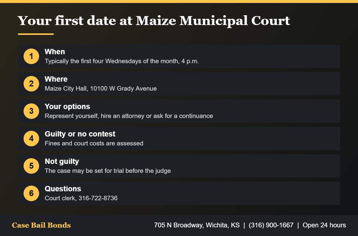 What happens at Maize Municipal Court after bail bonds in Maize KS, including plea options