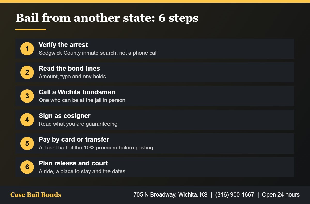 Six steps to bail someone out of jail from another state after an arrest in Wichita Kansas