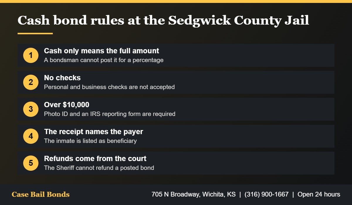 Five rules for cash only bonds in Sedgwick County from the Sheriff bond page