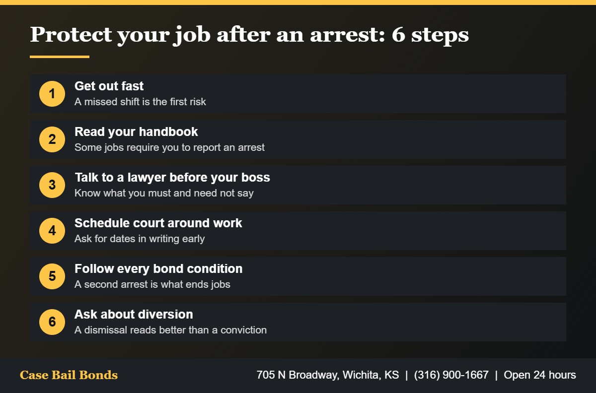 Six steps to avoid losing a job after an arrest in Kansas, starting with getting released quickly