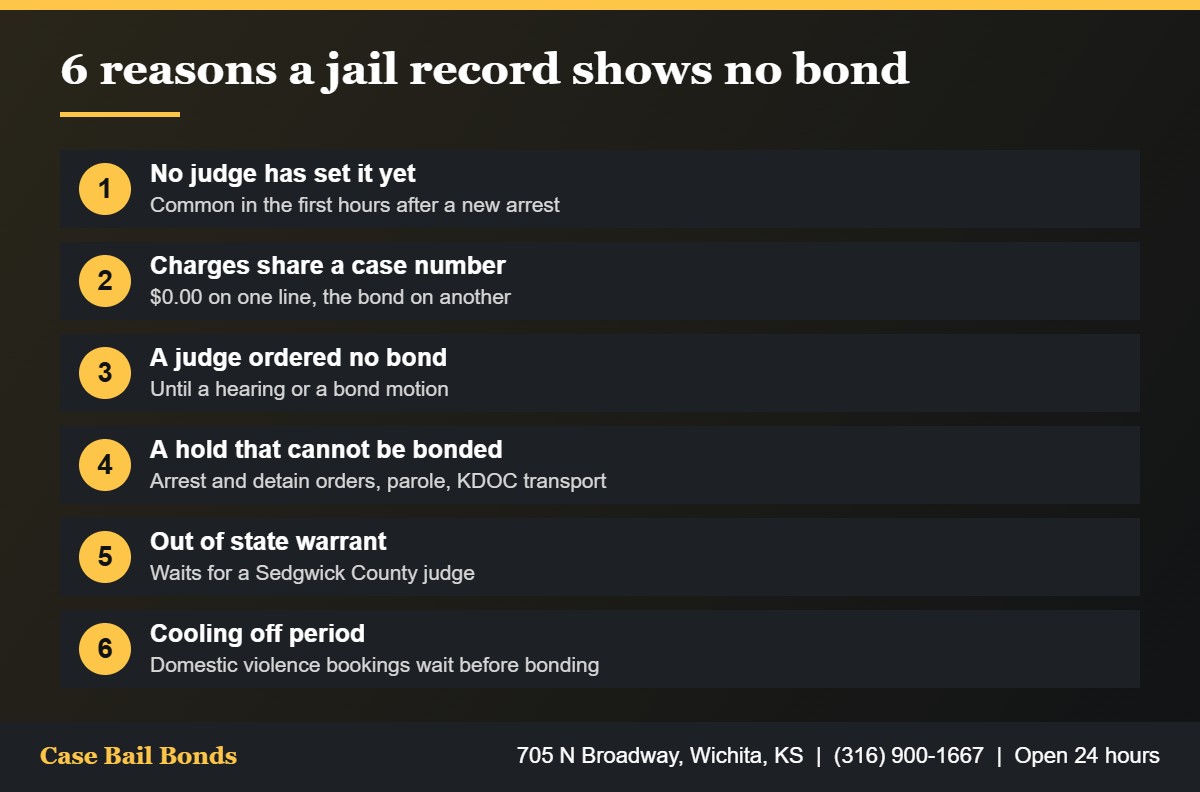 Six reasons a Sedgwick County Jail record shows no bond or a $0.00 bond amount