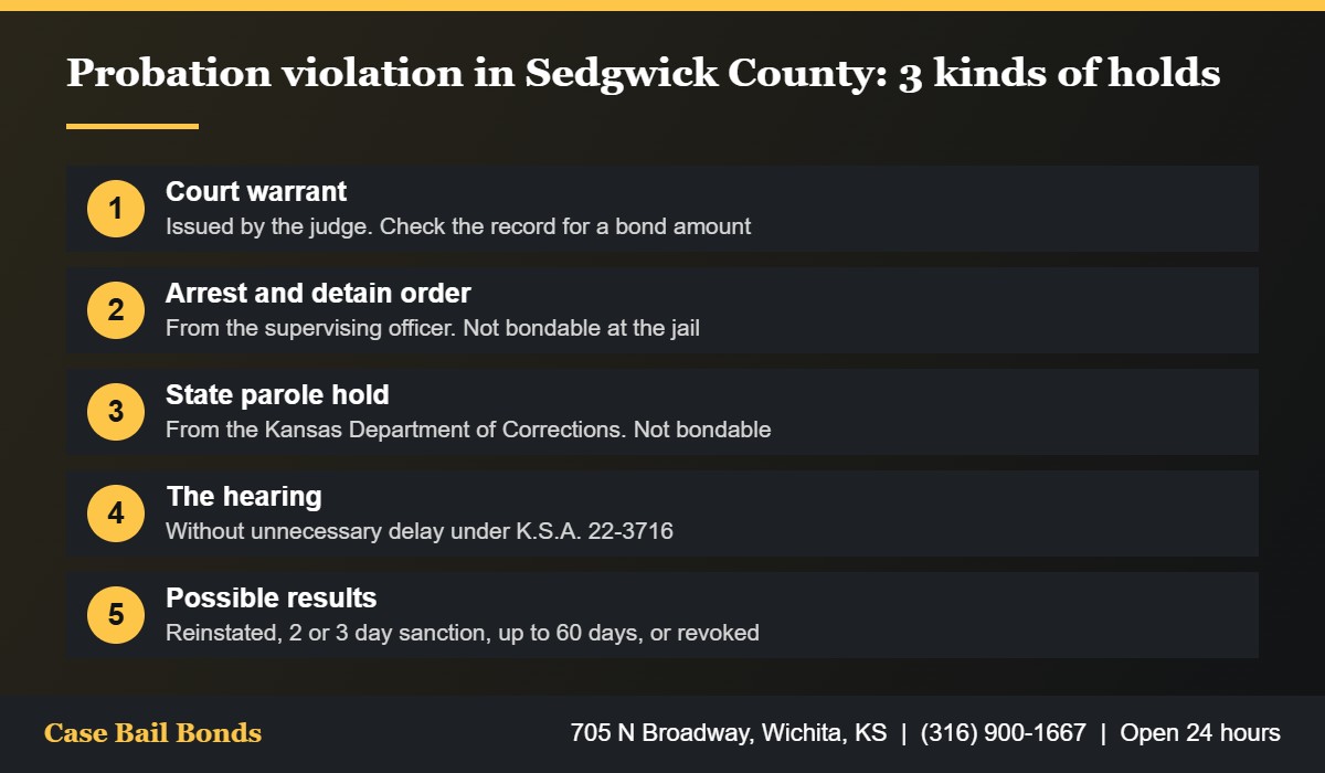 Three kinds of holds after a probation violation in Sedgwick County and whether each can be bonded
